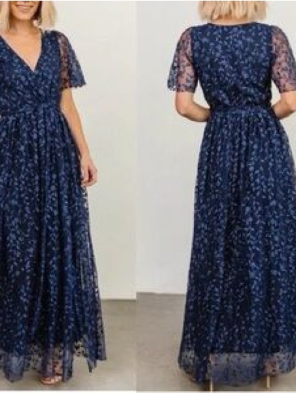 Baltic Born Marseille Embossed Floral Navy Embroidered, new without tags XS
